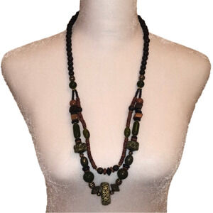 Costume JEWELRY Brown & Green Beaded Necklace